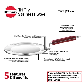 Hawkins Triply Stainless Steel Paratha Tava | Shielded Non-Stick | Even Heating | Durable Kitchen Cookware - Image 6